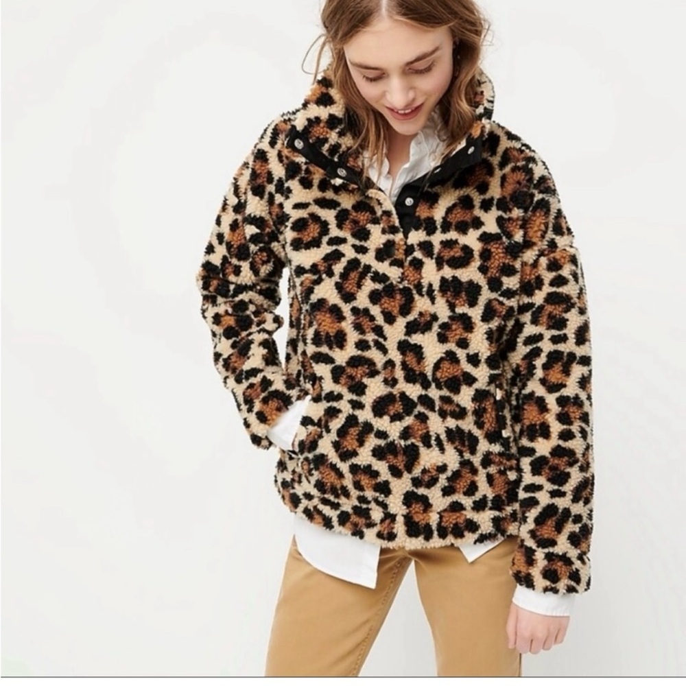 J. Crew Vintage Fleece Leopard Print Fleece Pullover S
